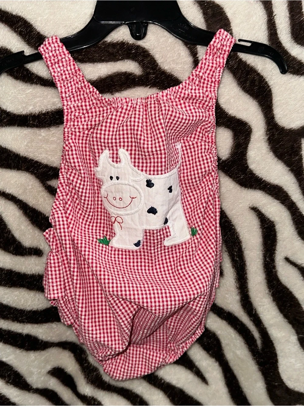 The Bailey Boys Red Gingham Girls  Romper with Cow Applique